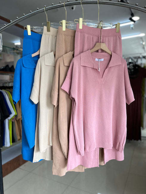 Pollo Collar Short Sleeves Pullover With Trousers Co-Ord Sets